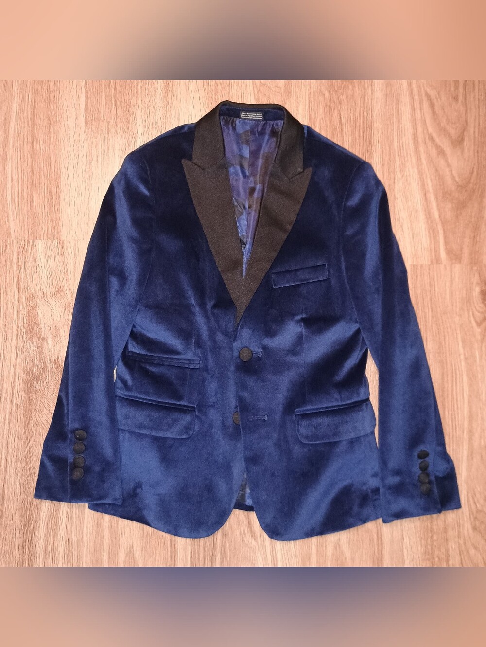 Boy's Calvin Klein Deep Blue Velvet Blazer with Black Satin Lapel